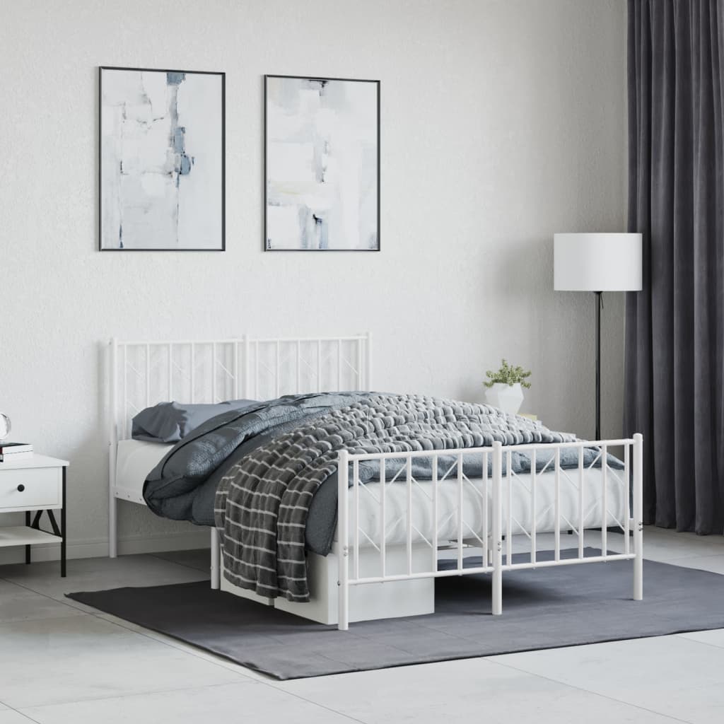 Bedframe met hoofd- en voeteneinde metaal wit 120x190 cm – afbeelding 1