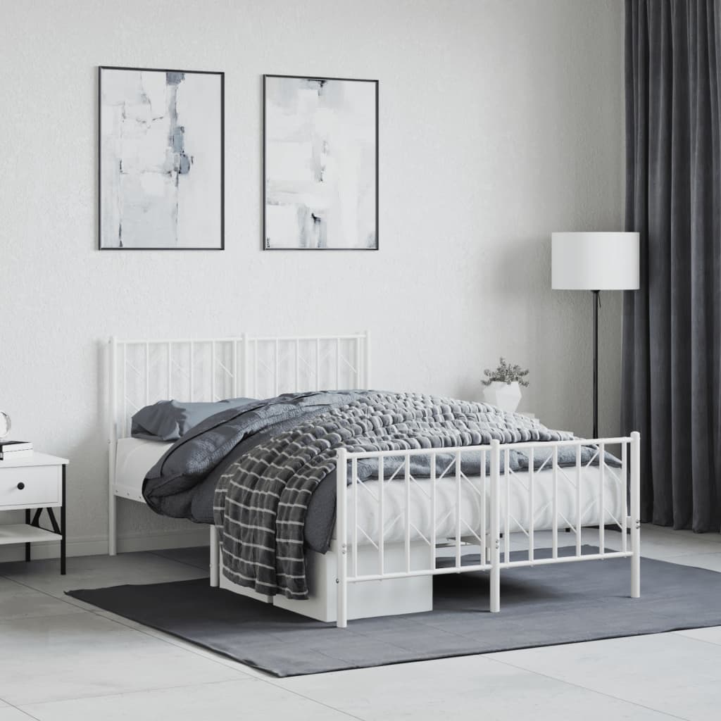 Bedframe met hoofd- en voeteneinde metaal wit 120x200 cm – afbeelding 1