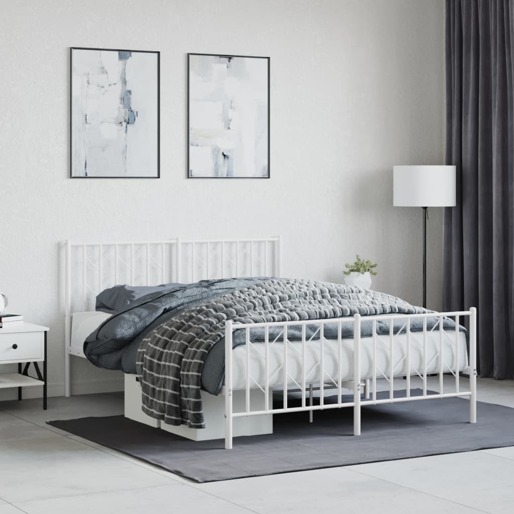 Bedframe met hoofd- en voeteneinde metaal wit 135x190 cm – afbeelding 1