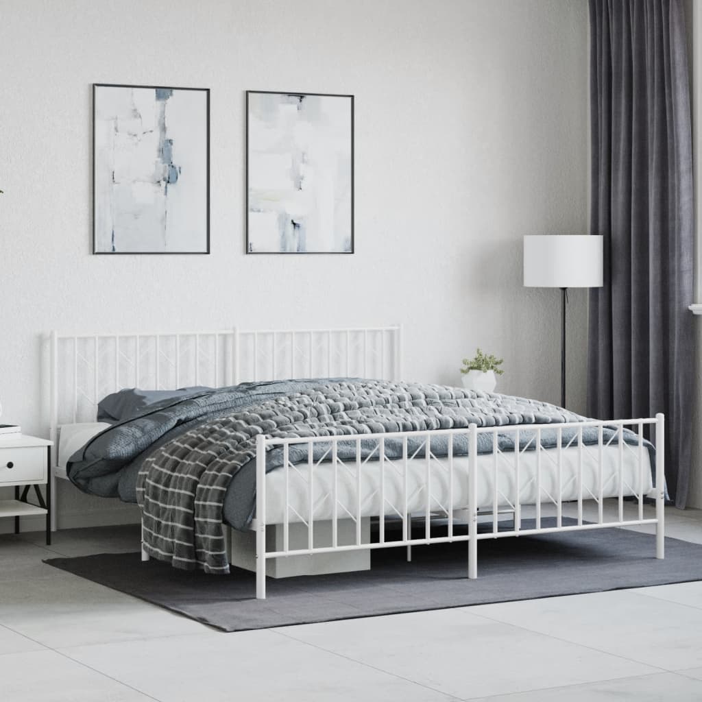 Bedframe met hoofd- en voeteneinde metaal wit 183x213 cm – afbeelding 1