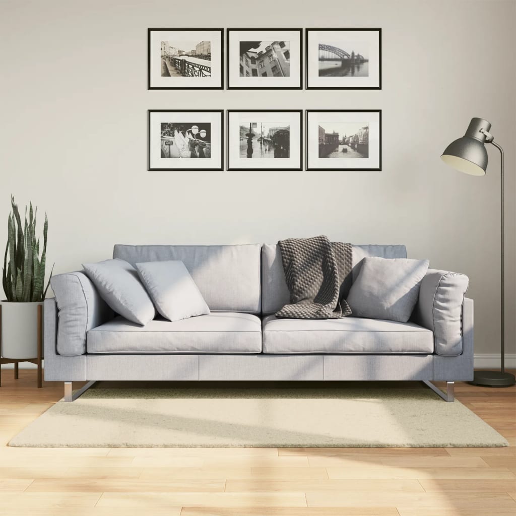 Vloerkleed HUARTE laagpolig zacht wasbaar 80x150 cm crème – afbeelding 1