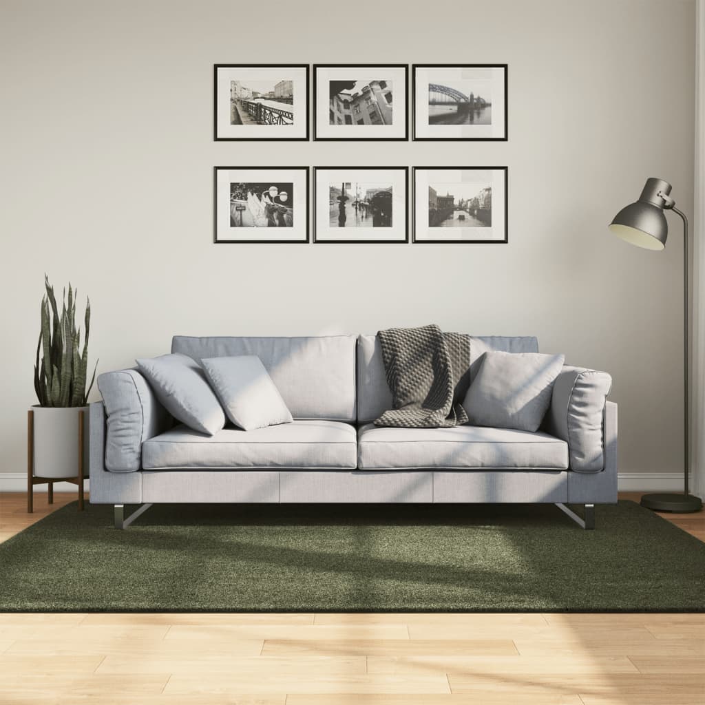 Vloerkleed HUARTE laagpolig zacht wasbaar 140x200 cm bosgroen – afbeelding 1