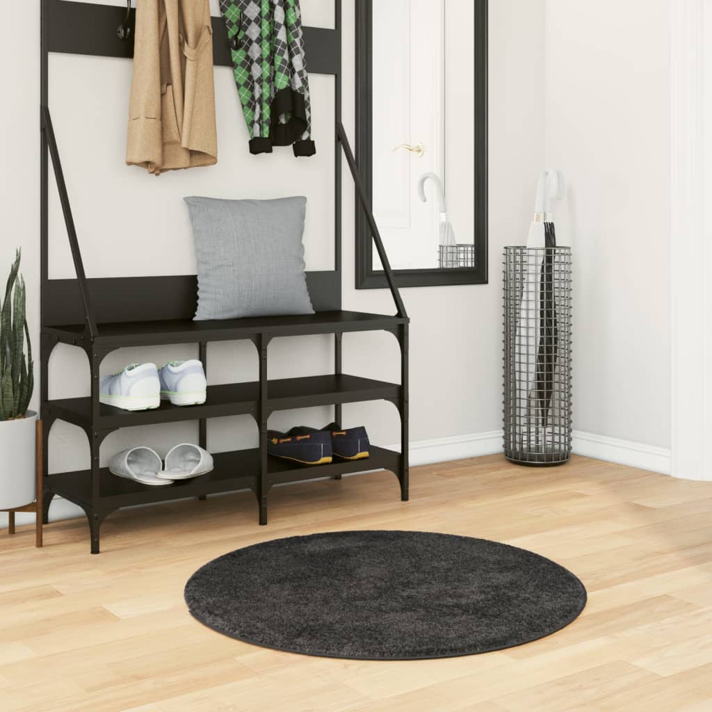 Vloerkleed PAMPLONA shaggy hoogpolig modern Ø 80 cm antraciet