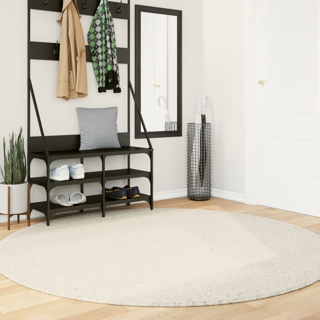 Vloerkleed PAMPLONA shaggy hoogpolig modern Ø 200 cm crèmekleur – afbeelding 1
