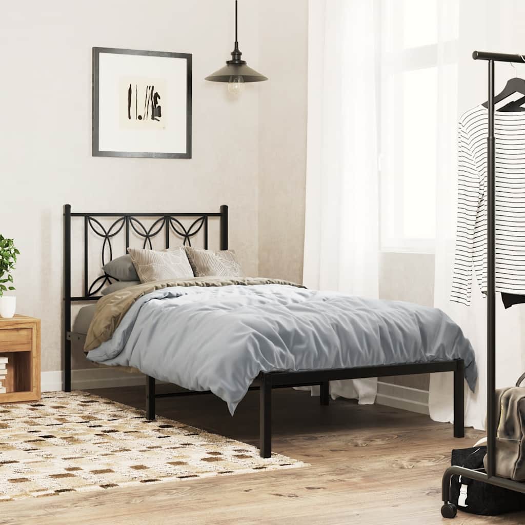 Bedframe met hoofdbord metaal zwart 90x200 cm – afbeelding 1