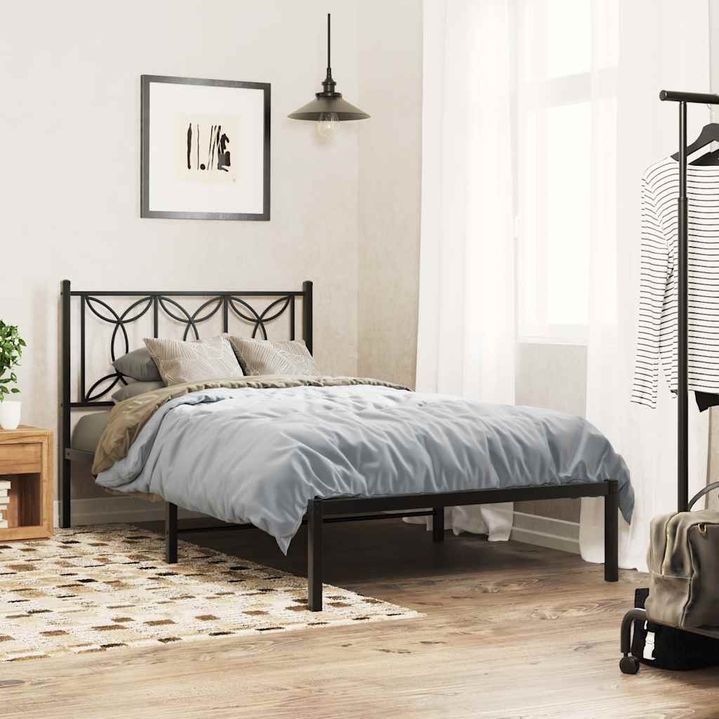 Bedframe met hoofdbord metaal zwart 100x200 cm – afbeelding 1