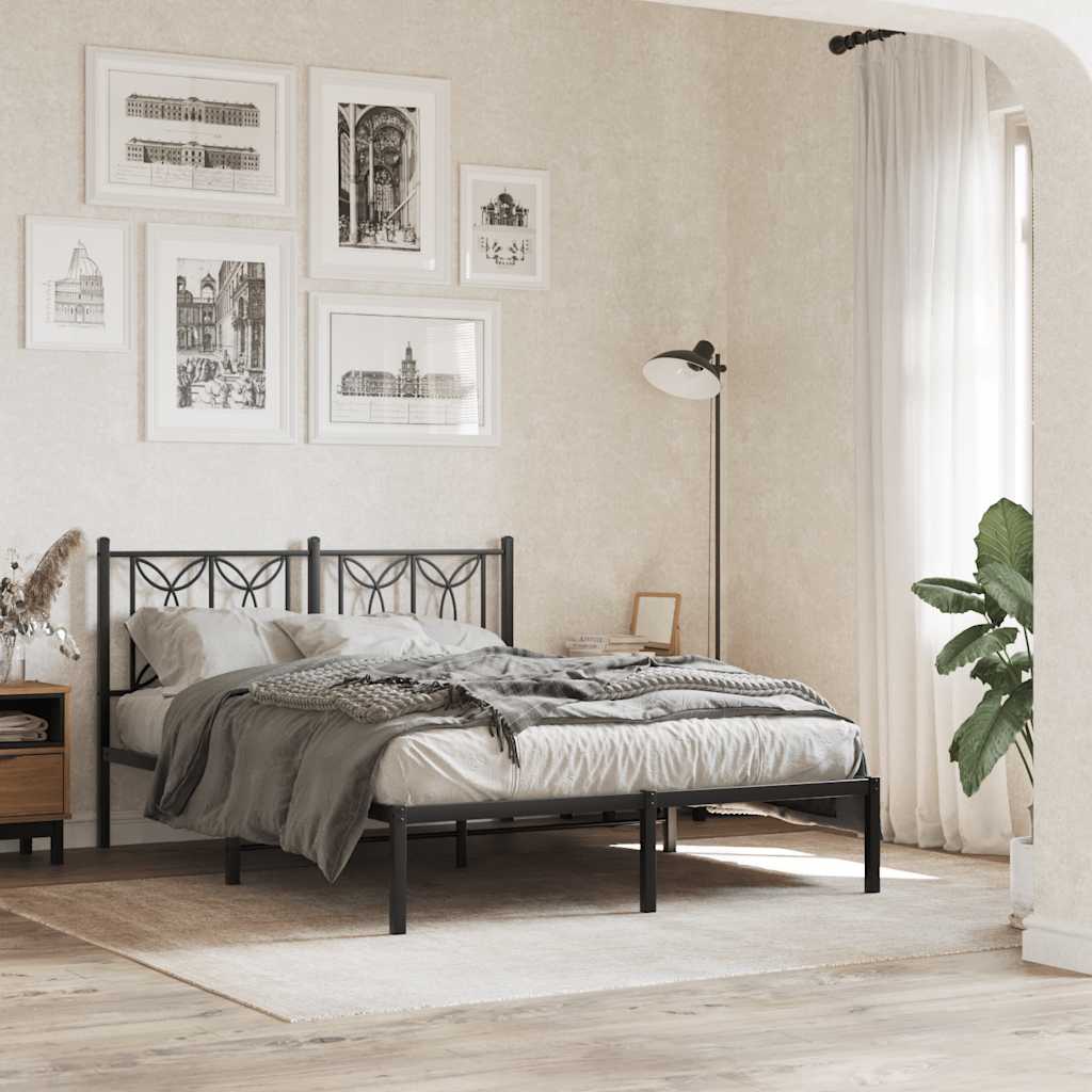 Bedframe met hoofdbord metaal zwart 140x190 cm – afbeelding 1