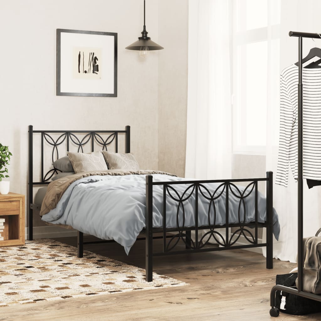 Bedframe met hoofd- en voeteneinde metaal zwart 75x190 cm – afbeelding 1