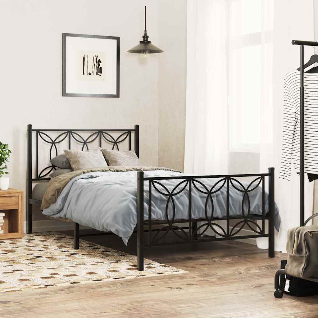 Bedframe met hoofd- en voeteneinde metaal zwart 100x200 cm – afbeelding 1