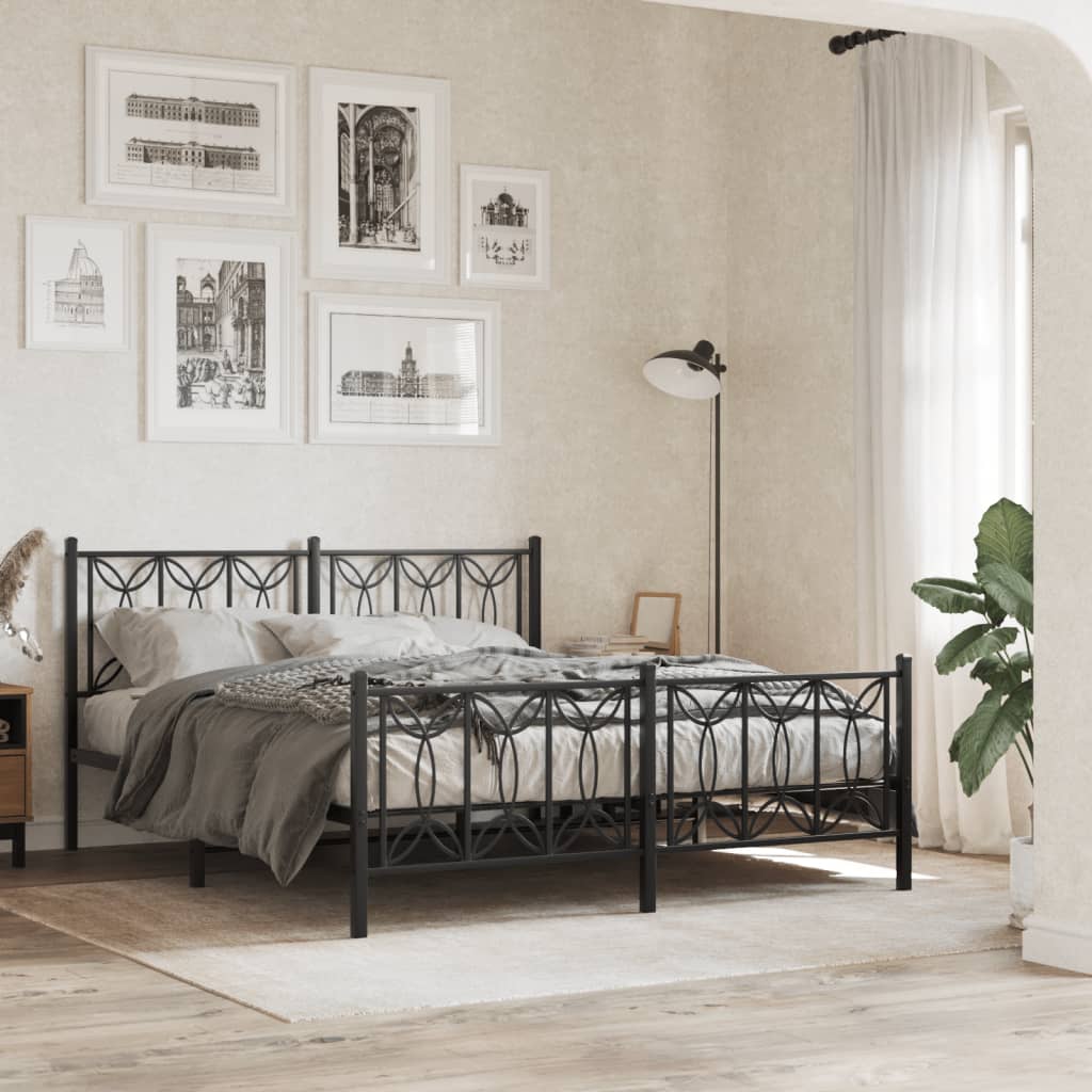 Bedframe met hoofd- en voeteneinde metaal zwart 150x200 cm – afbeelding 1