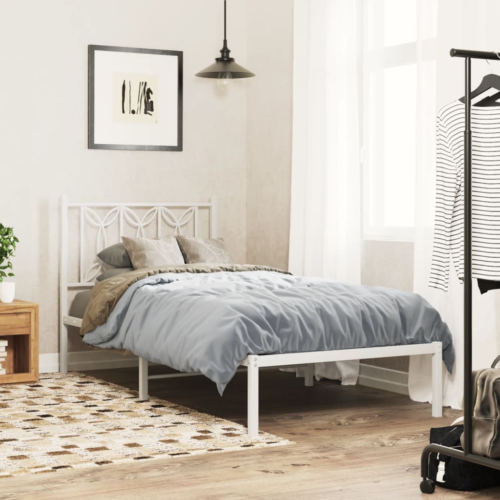 Bedframe met hoofdbord metaal wit 80x200 cm – afbeelding 1