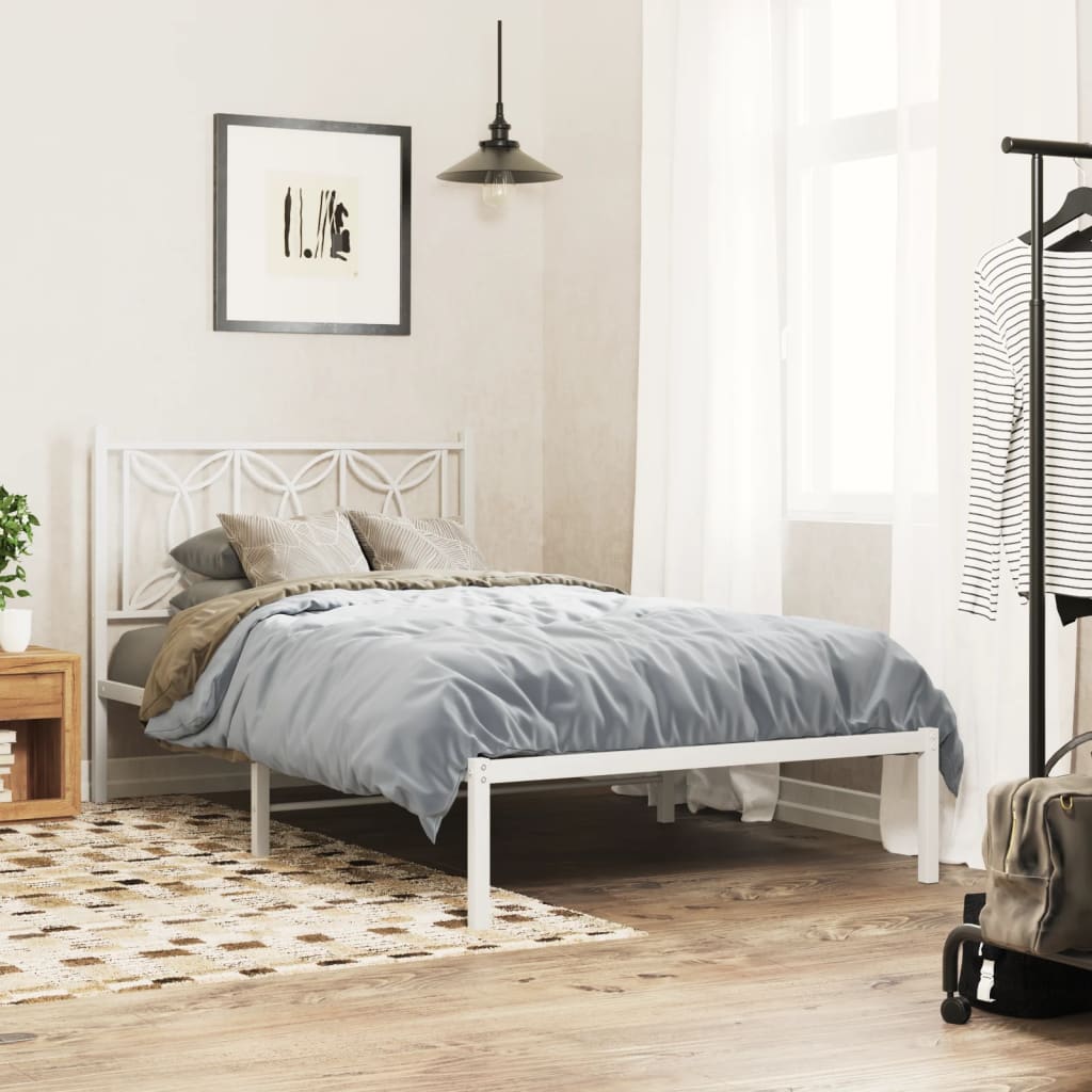 Bedframe met hoofdbord metaal wit 100x190 cm – afbeelding 1