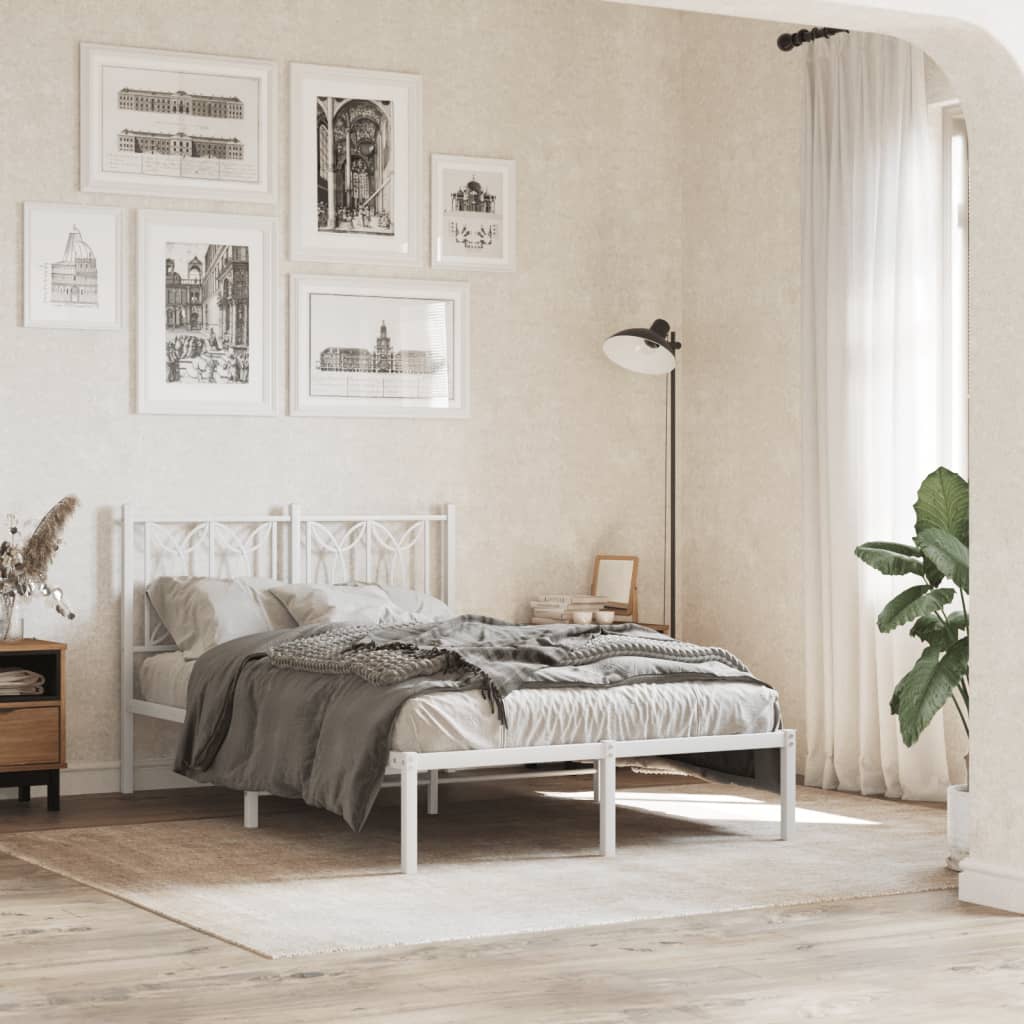 Bedframe met hoofdbord metaal wit 120x190 cm – afbeelding 1