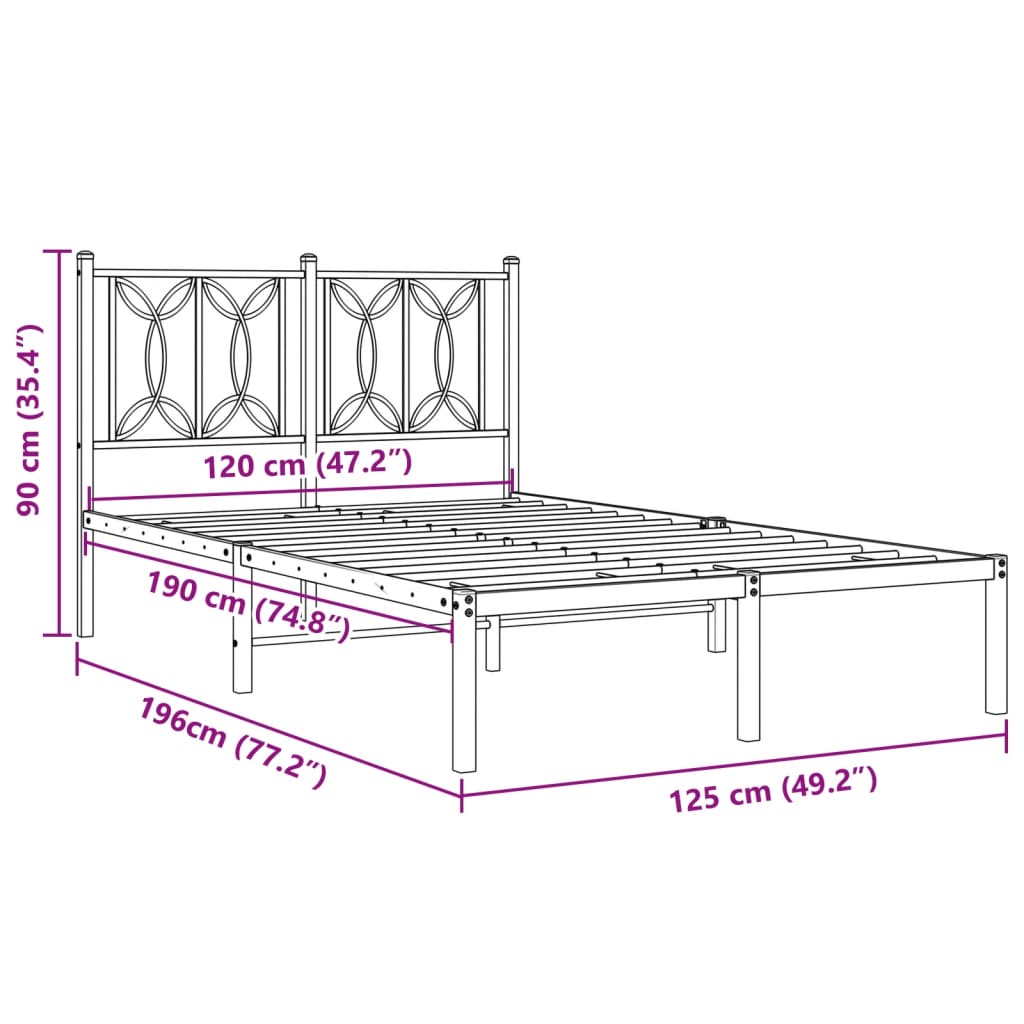 Bedframe met hoofdbord metaal wit 120x190 cm – afbeelding 8