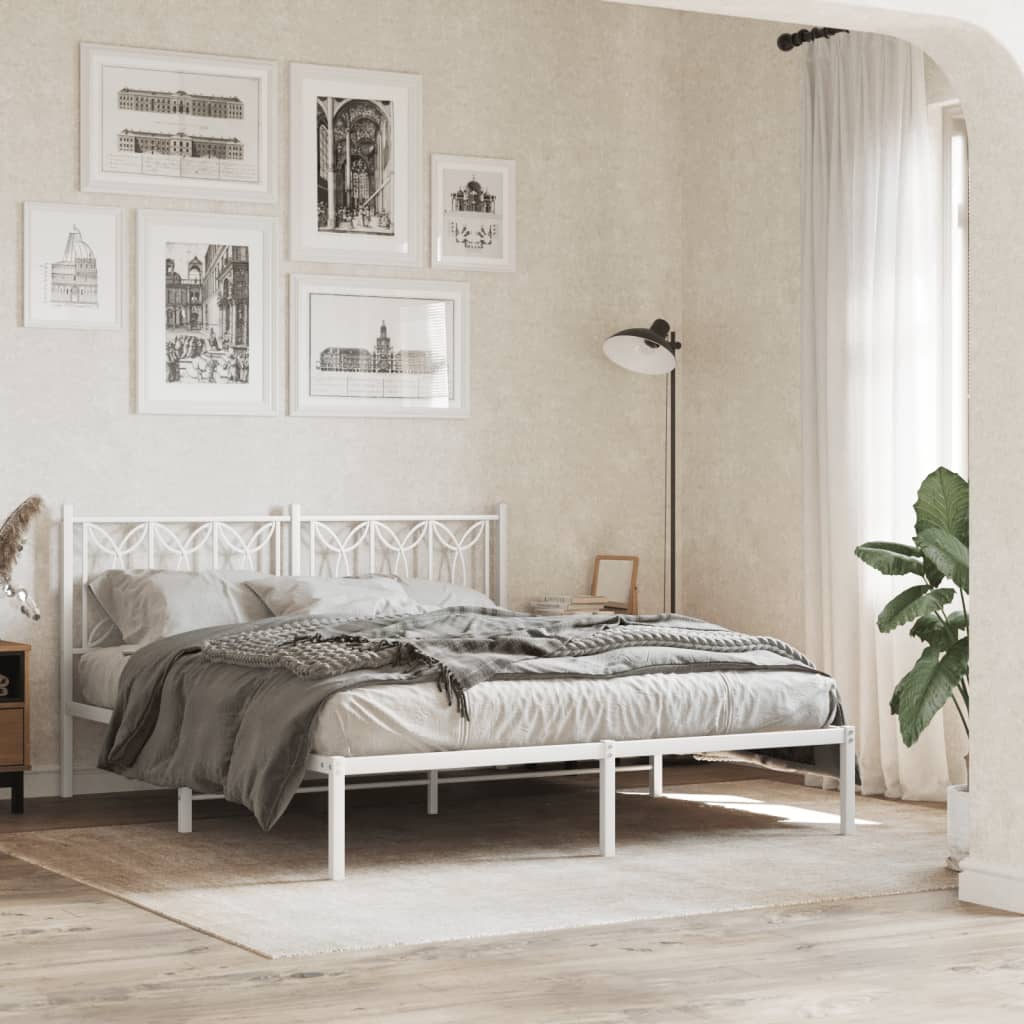 Bedframe met hoofdbord metaal wit 150x200 cm – afbeelding 1