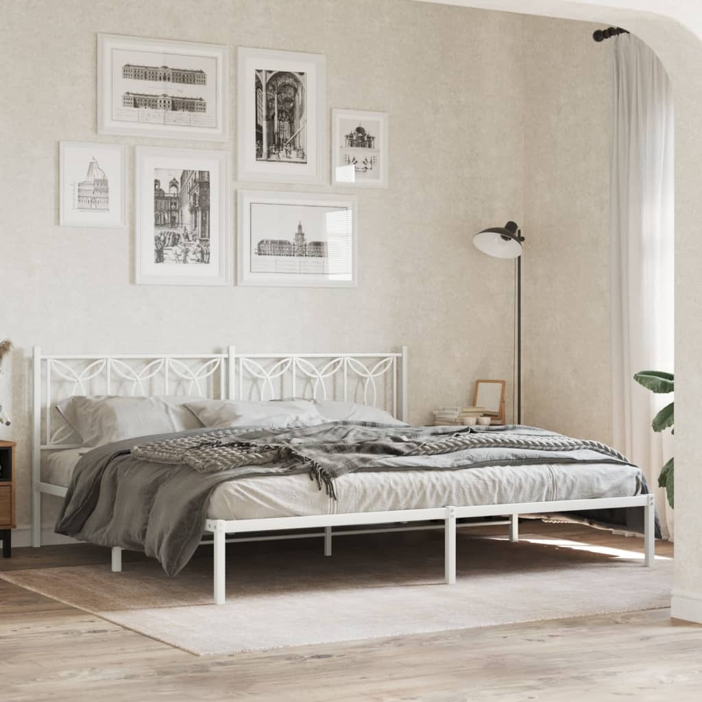 Bedframe met hoofdbord metaal wit 193x203 cm – afbeelding 1