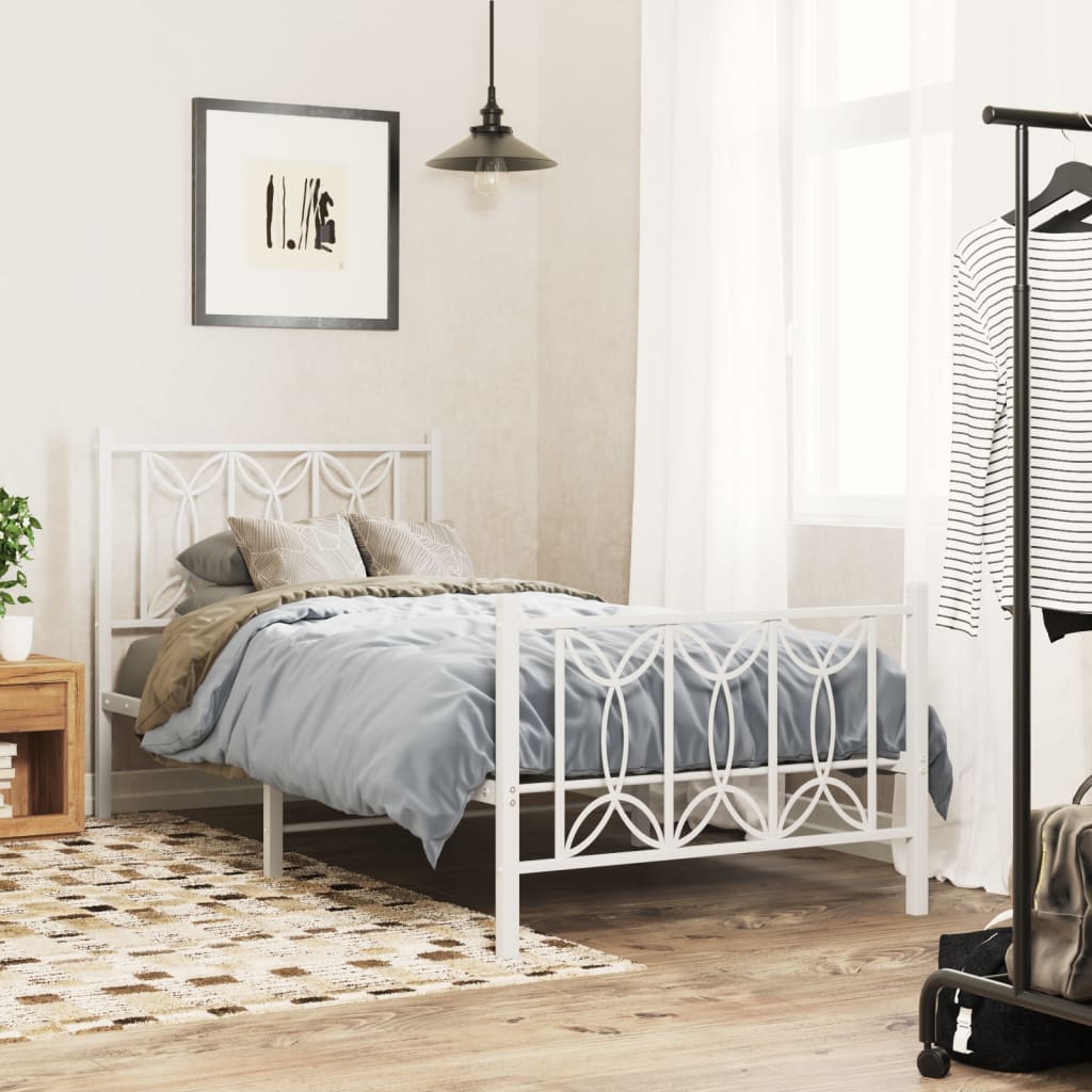 Bedframe met hoofd- en voeteneinde metaal wit 75x190 cm – afbeelding 1