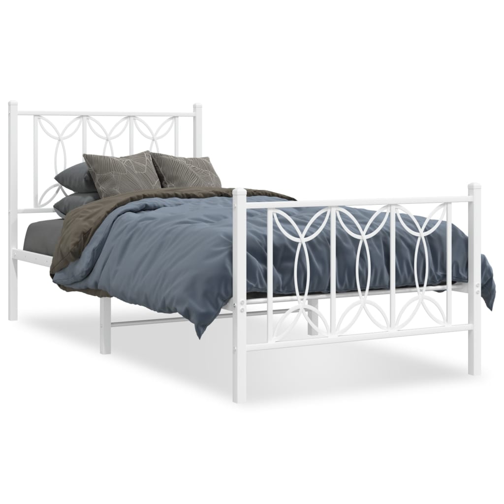 Bedframe met hoofd- en voeteneinde metaal wit 75x190 cm – afbeelding 2