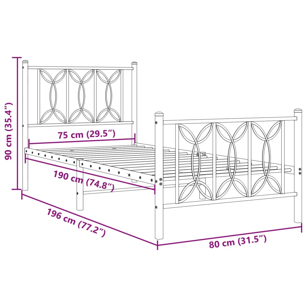 Bedframe met hoofd- en voeteneinde metaal wit 75x190 cm – afbeelding 8