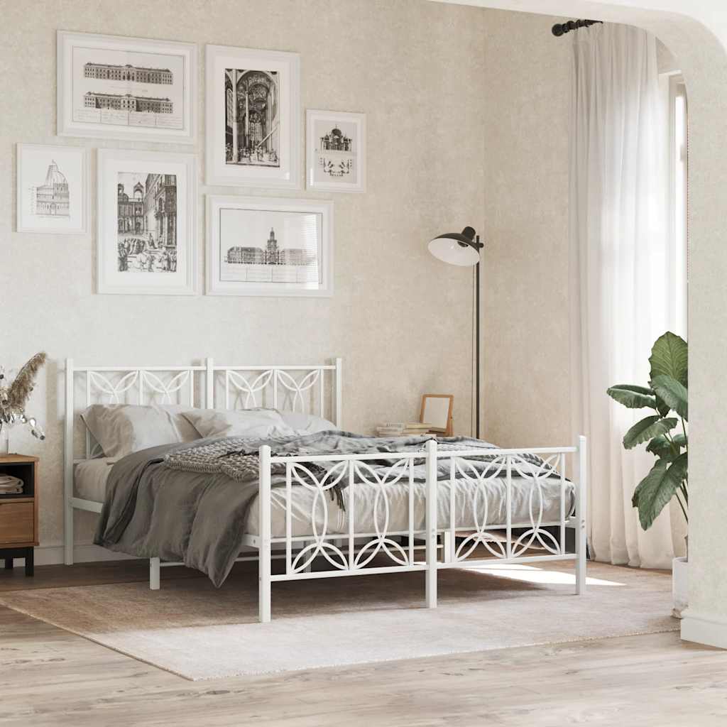 Bedframe met hoofd- en voeteneinde metaal wit 135x190 cm – afbeelding 1