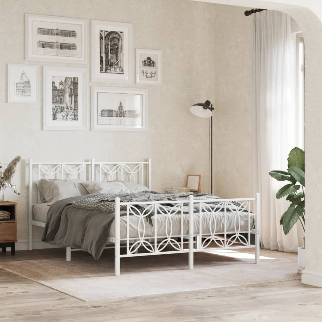 Bedframe met hoofd- en voeteneinde metaal wit 140x200 cm – afbeelding 1