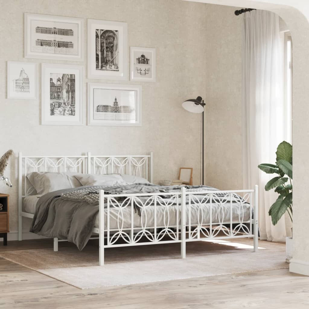 Bedframe met hoofd- en voeteneinde metaal wit 150x200 cm – afbeelding 1