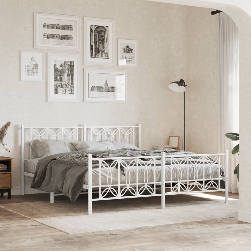 Bedframe met hoofd- en voeteneinde metaal wit 183x213 cm – afbeelding 1
