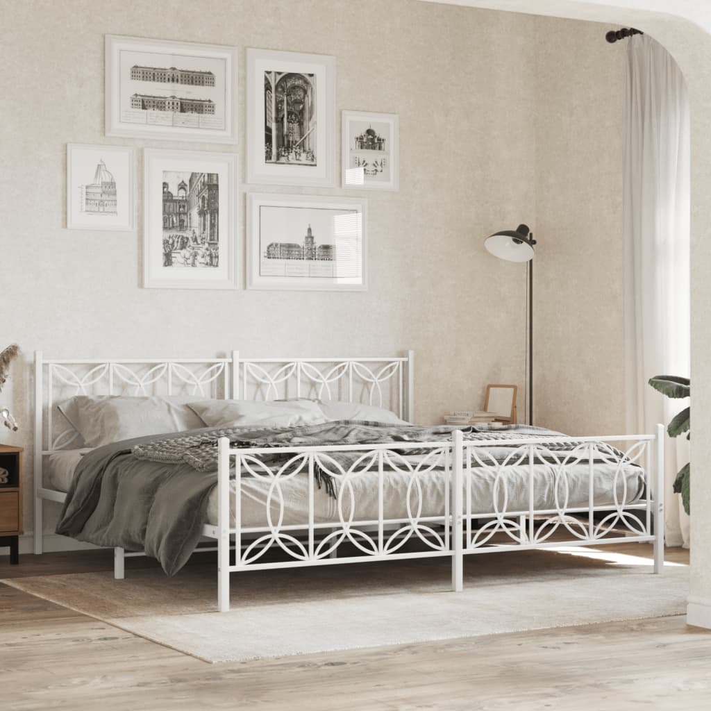 Bedframe met hoofd- en voeteneinde metaal wit 193x203 cm – afbeelding 1