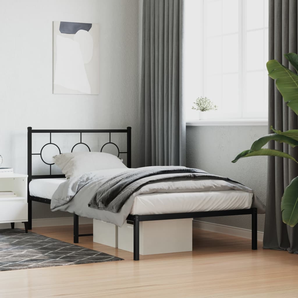 Bedframe met hoofdbord metaal zwart 100x200 cm – afbeelding 1