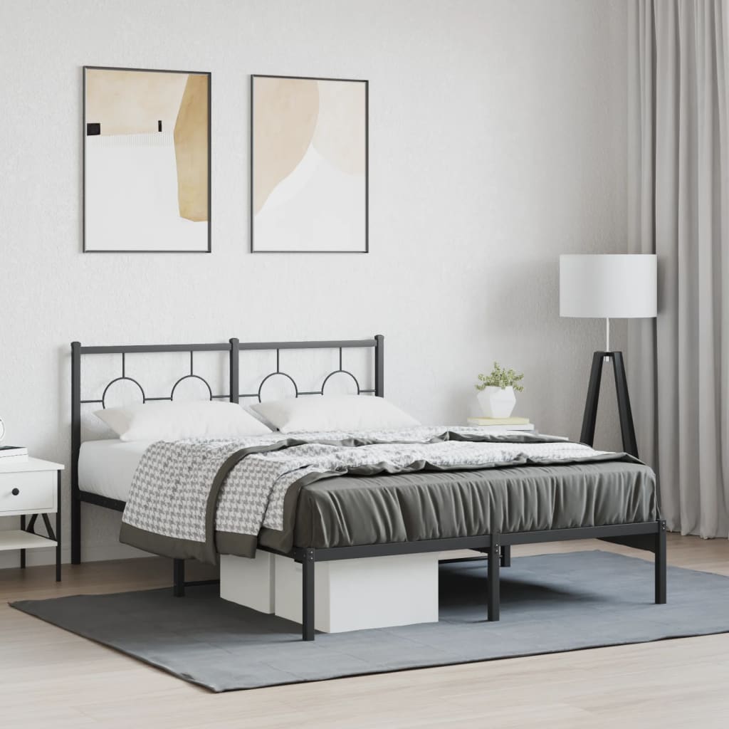 Bedframe met hoofdbord metaal zwart 140x190 cm – afbeelding 1