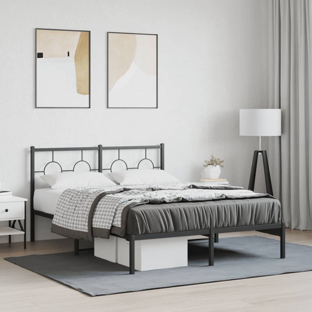 Bedframe met hoofdbord metaal zwart 140x200 cm – afbeelding 1