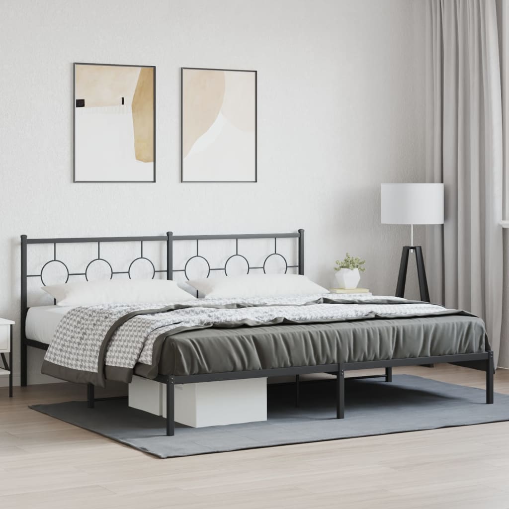 Bedframe met hoofdbord metaal zwart 193x203 cm – afbeelding 1