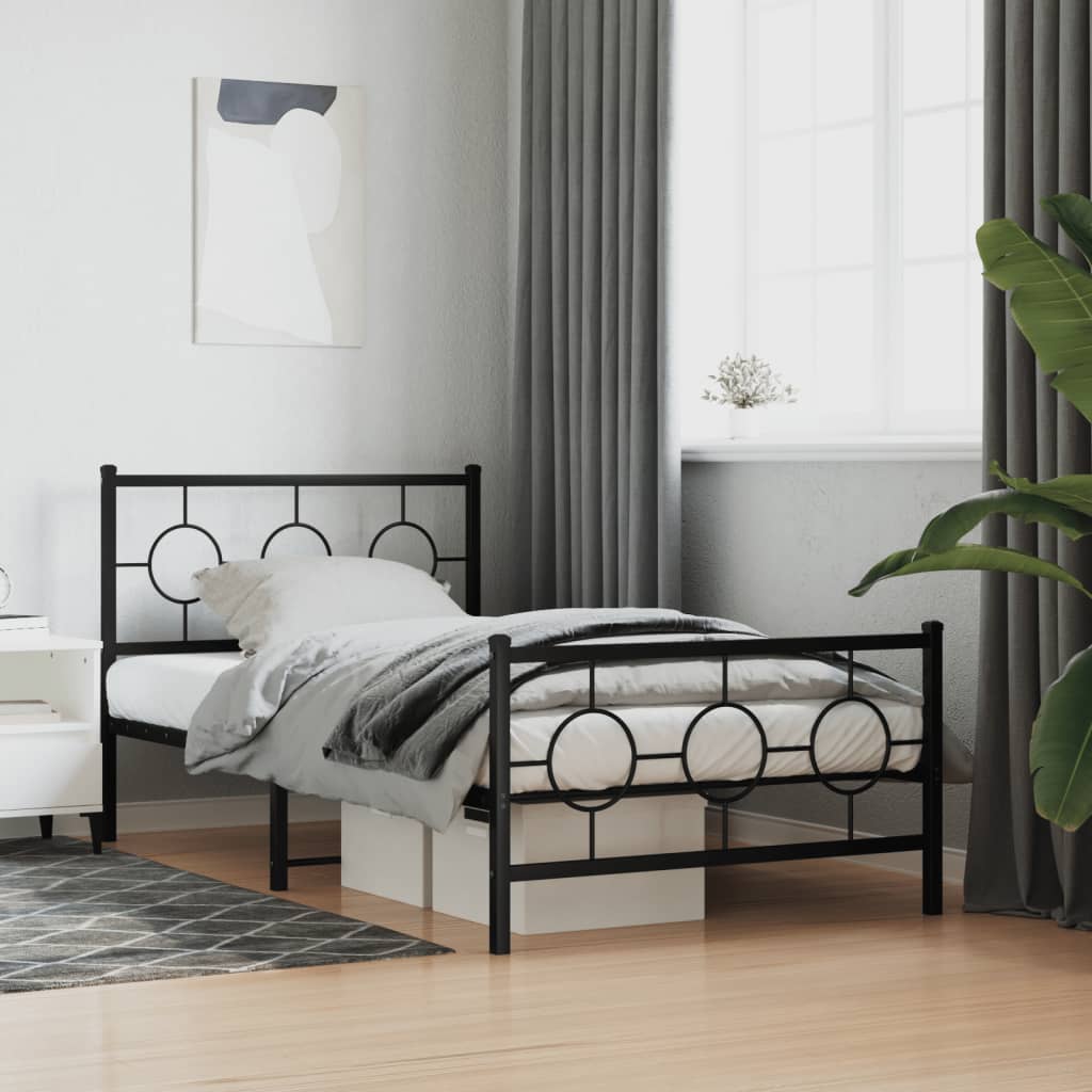 Bedframe met hoofd- en voeteneinde metaal zwart 100x190 cm – afbeelding 1