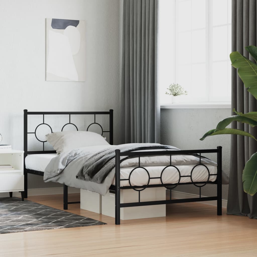 Bedframe met hoofd- en voeteneinde metaal zwart 100x200 cm – afbeelding 1