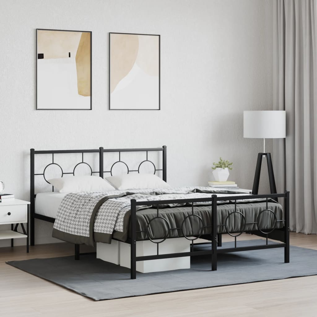 Bedframe met hoofd- en voeteneinde metaal zwart 135x190 cm – afbeelding 1