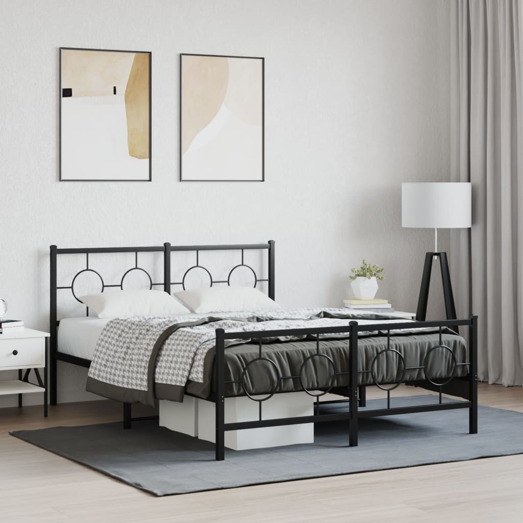 Bedframe met hoofd- en voeteneinde metaal zwart 140x200 cm – afbeelding 1