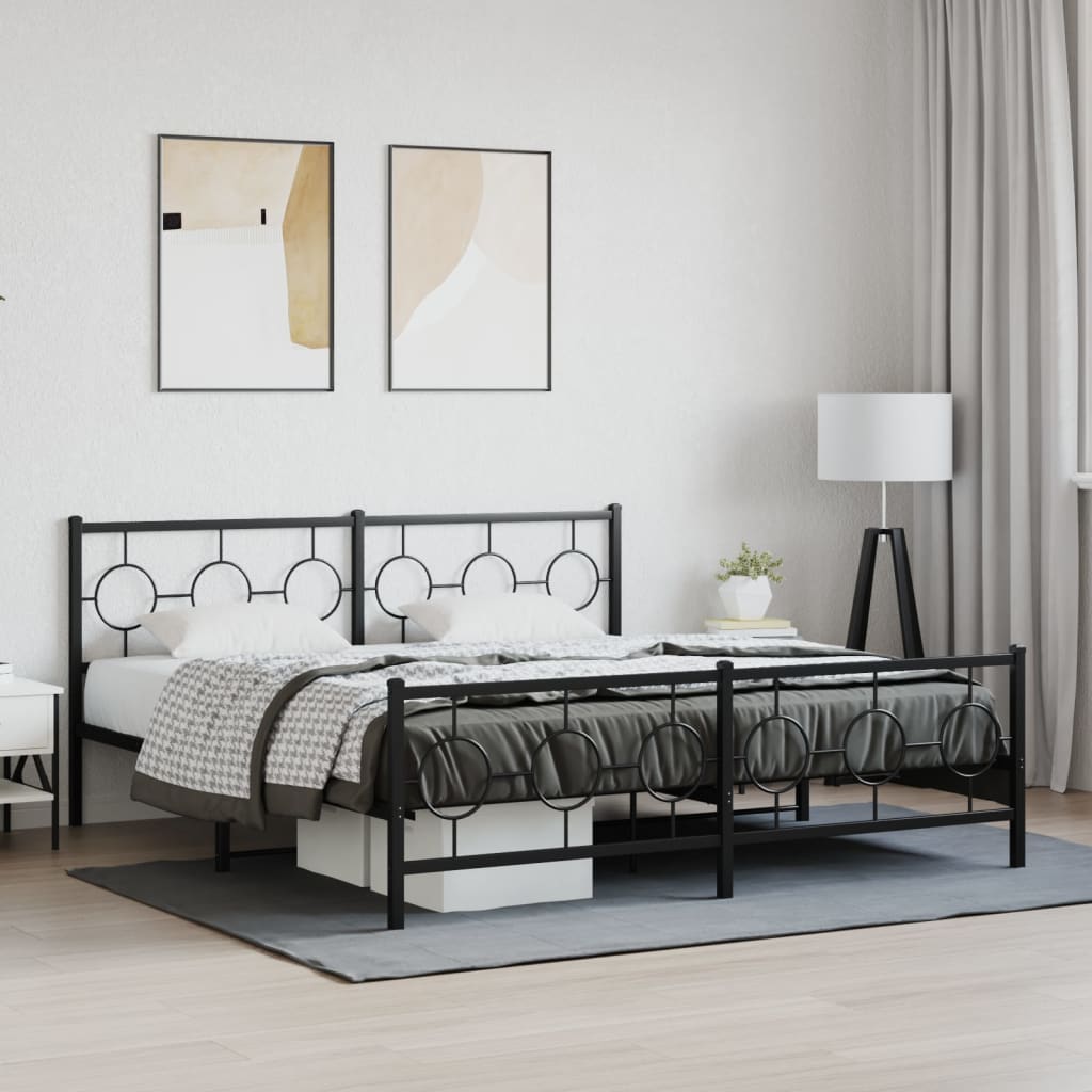 Bedframe met hoofd- en voeteneinde metaal zwart 183x213 cm – afbeelding 1