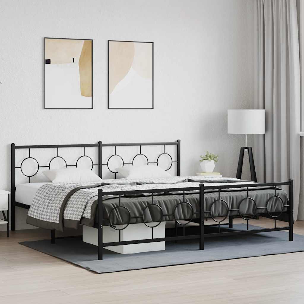 Bedframe met hoofd- en voeteneinde metaal zwart 200x200 cm – afbeelding 1