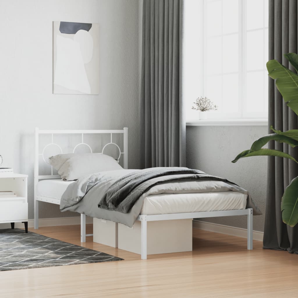 Bedframe met hoofdbord metaal wit 90x190 cm – afbeelding 1