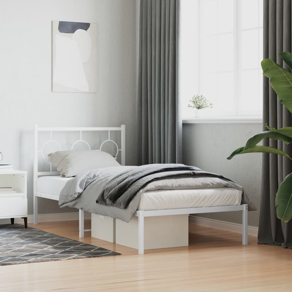 Bedframe met hoofdbord metaal wit 90x200 cm – afbeelding 1