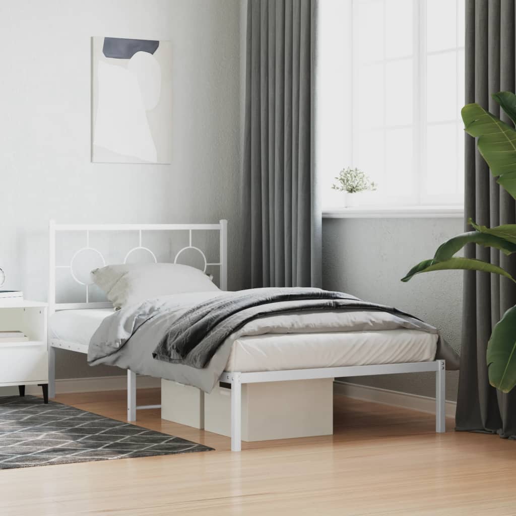 Bedframe met hoofdbord metaal wit 100x190 cm – afbeelding 1