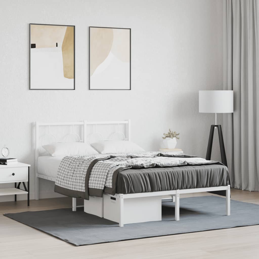 Bedframe met hoofdbord metaal wit 120x200 cm – afbeelding 1