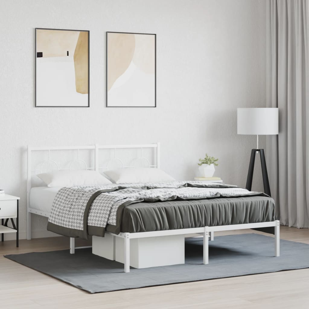 Bedframe met hoofdbord metaal wit 140x190 cm – afbeelding 1