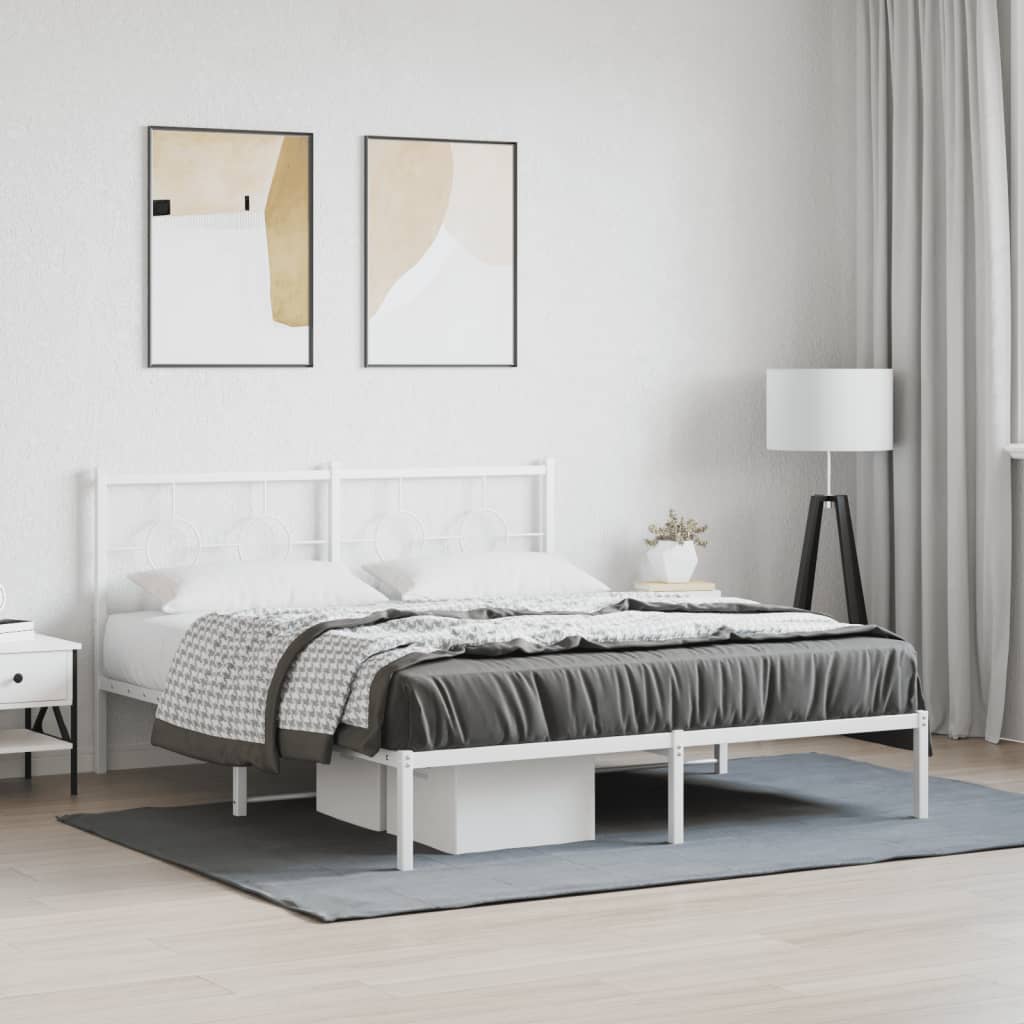 Bedframe met hoofdbord metaal wit 160x200 cm – afbeelding 1