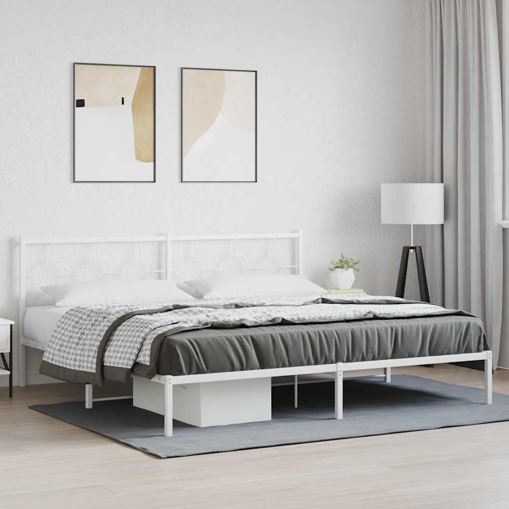Bedframe met hoofdbord metaal wit 200x200 cm – afbeelding 1