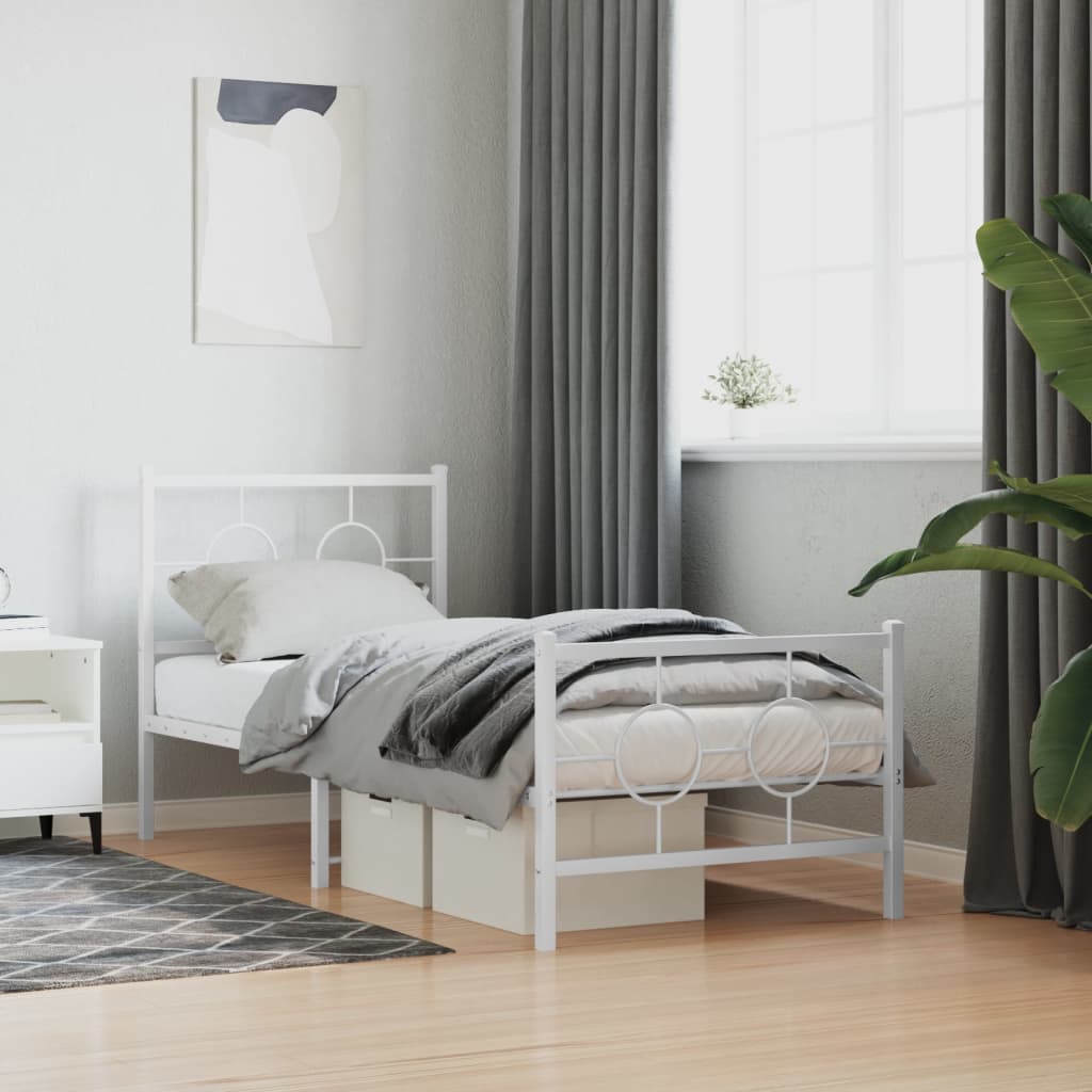 Bedframe met hoofd- en voeteneinde metaal wit 80x200 cm – afbeelding 1