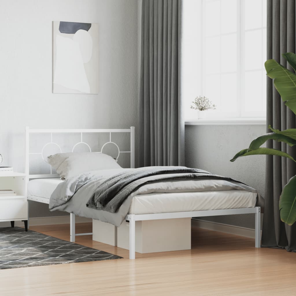 Bedframe met hoofd- en voeteneinde metaal wit 107x203 cm – afbeelding 1