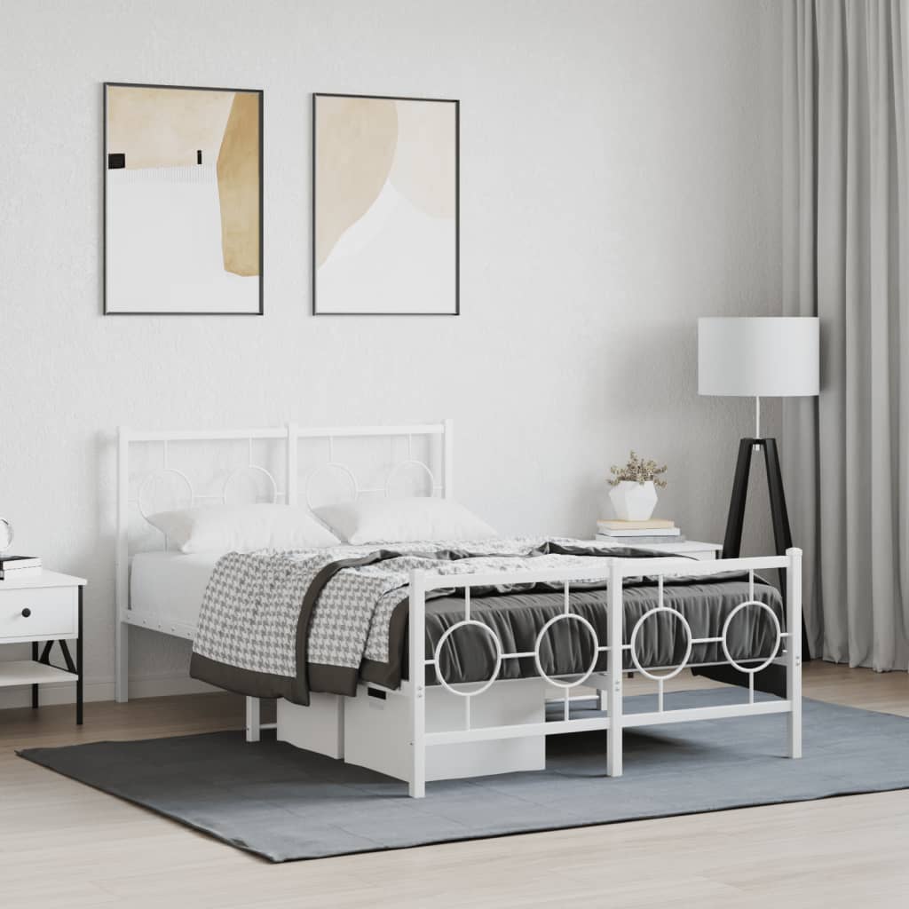 Bedframe met hoofd- en voeteneinde metaal wit 120 x 190 cm – afbeelding 1