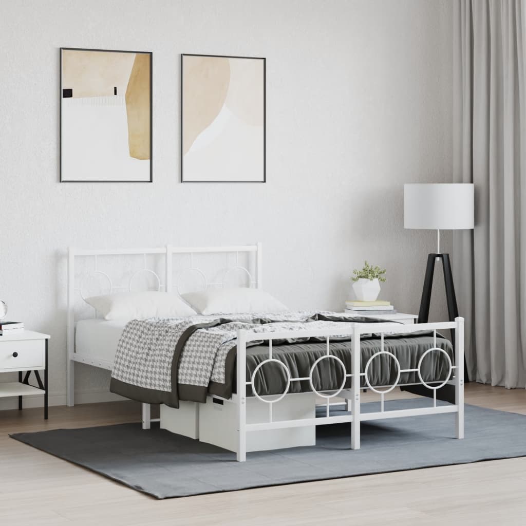 Bedframe met hoofd- en voeteneinde metaal wit 120x200 cm – afbeelding 1