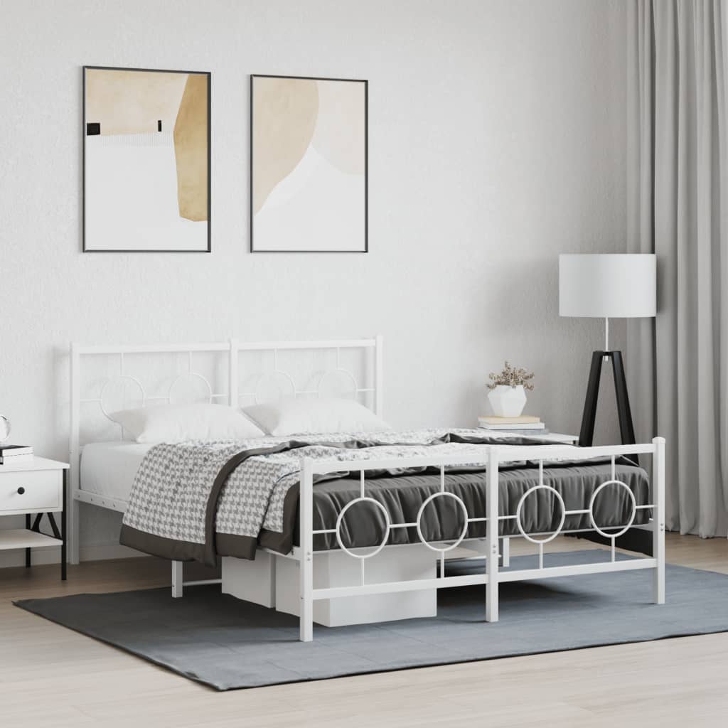 Bedframe met hoofd- en voeteneinde metaal wit 140x190 cm – afbeelding 1